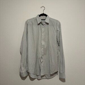 Theory Cotton Blend Long Sleeve Striped Button Up Shirt Size Medium